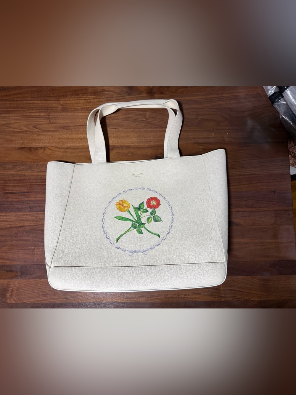 Aime Leon Dore Floral Crest Logo Printed Leather Tote Bag in Pristine
